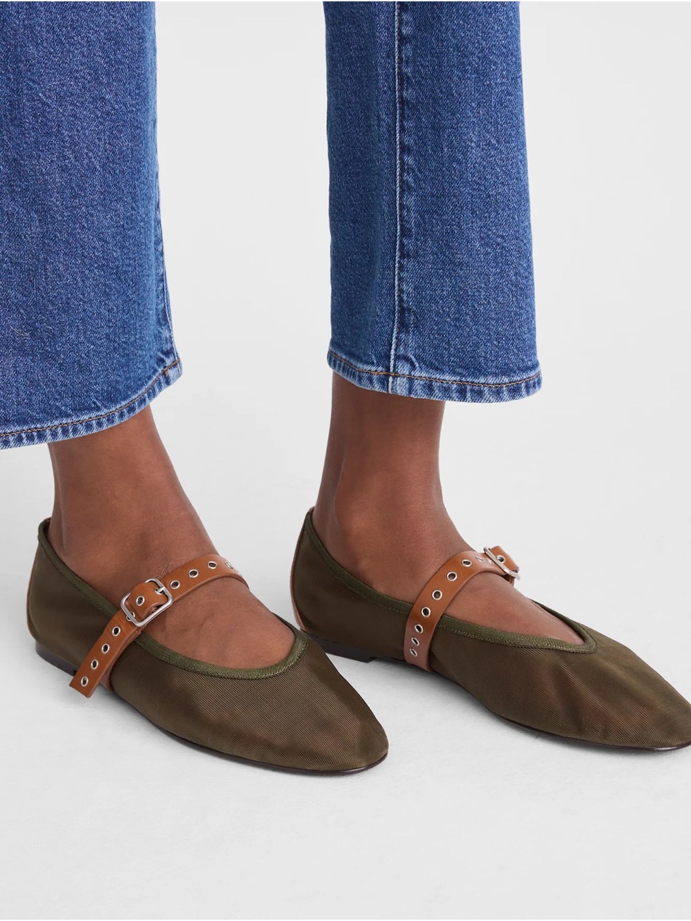 Madewell Remy Mary Jane flat in Olive mesh